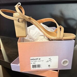 Violet-V Tan Strappy Block Heels